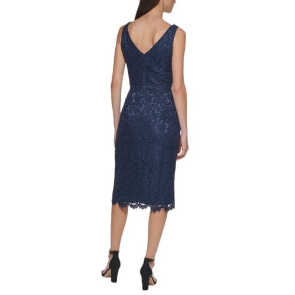 NWT ELIZA J | Navy Lace Frayed Floral Sleeveless V Neck Formal Hi-Lo Dress 8 - Picture 3 of 15